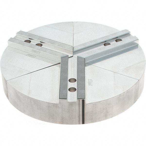 Abbott Workholding Products - 12" Max Chuck Capacity, 1.5mm x 60° Serrated Interface, Round Soft Lathe Chuck Jaw - 3 Jaw, Aluminum, 1.1811" Btw Mount Hole Ctrs, 12" Wide, 2" High, 14mm Fastener - Exact Tool & Supply