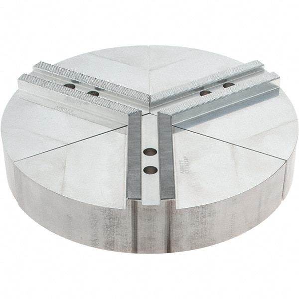 Abbott Workholding Products - 10" Max Chuck Capacity, 1.5mm x 60° Serrated Interface, Round Soft Lathe Chuck Jaw - 3 Jaw, Aluminum, 1.1811" Btw Mount Hole Ctrs, 12" Wide, 2" High, 12mm Fastener - Exact Tool & Supply