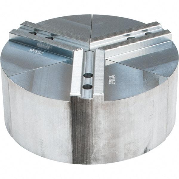 Abbott Workholding Products - 10" Max Chuck Capacity, 1.5mm x 60° Serrated Interface, Round Soft Lathe Chuck Jaw - 3 Jaw, Aluminum, 1.1811" Btw Mount Hole Ctrs, 10" Wide, 4" High, 12mm Fastener - Exact Tool & Supply