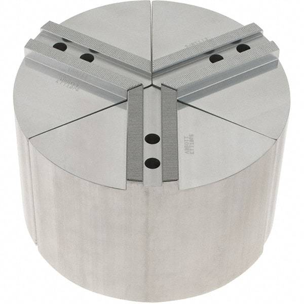 Abbott Workholding Products - 10" Max Chuck Capacity, 1.5mm x 60° Serrated Interface, Round Soft Lathe Chuck Jaw - 3 Jaw, Aluminum, 1.1811" Btw Mount Hole Ctrs, 10" Wide, 6" High, 12mm Fastener - Exact Tool & Supply