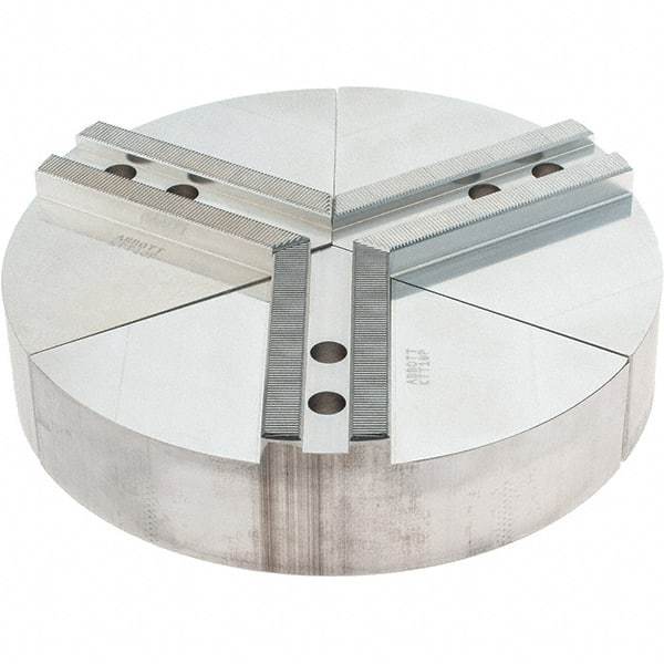 Abbott Workholding Products - 10" Max Chuck Capacity, 1.5mm x 60° Serrated Interface, Round Soft Lathe Chuck Jaw - 3 Jaw, Aluminum, 1.1811" Btw Mount Hole Ctrs, 10" Wide, 2" High, 12mm Fastener - Exact Tool & Supply