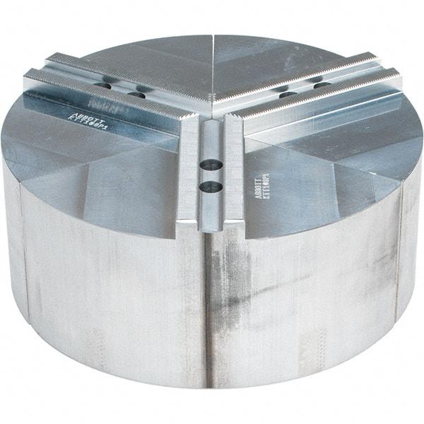 Abbott Workholding Products - 8" Max Chuck Capacity, 1.5mm x 60° Serrated Interface, Round Soft Lathe Chuck Jaw - 3 Jaw, Aluminum, 0.9843" Btw Mount Hole Ctrs, 10" Wide, 4" High, 12mm Fastener - Exact Tool & Supply