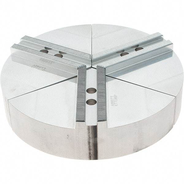 Abbott Workholding Products - 8" Max Chuck Capacity, 1.5mm x 60° Serrated Interface, Round Soft Lathe Chuck Jaw - 3 Jaw, Aluminum, 0.9843" Btw Mount Hole Ctrs, 10" Wide, 2" High, 12mm Fastener - Exact Tool & Supply