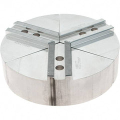 Abbott Workholding Products - 8" Max Chuck Capacity, 1.5mm x 60° Serrated Interface, Round Soft Lathe Chuck Jaw - 3 Jaw, Aluminum, 0.9843" Btw Mount Hole Ctrs, 8" Wide, 2" High, 12mm Fastener - Exact Tool & Supply