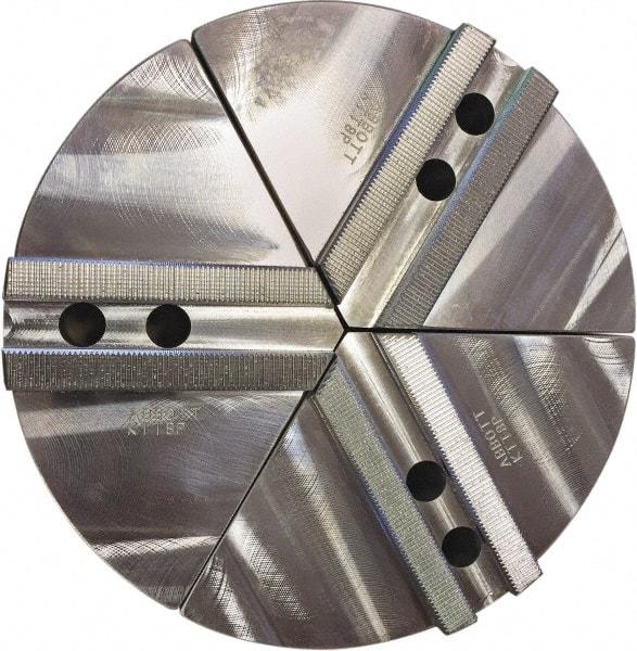 Abbott Workholding Products - 4" Max Chuck Capacity, 1.5mm x 60° Serrated Interface, Round Soft Lathe Chuck Jaw - 3 Jaw, Aluminum, 0.5906" Btw Mount Hole Ctrs, 6" Wide, 2" High, 6mm Fastener - Exact Tool & Supply