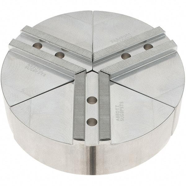 Abbott Workholding Products - 8" Max Chuck Capacity, 1.5mm x 60° Serrated Interface, Round Soft Lathe Chuck Jaw - 3 Jaw, Aluminum, 1.1811" Btw Mount Hole Ctrs, 8" Wide, 2" High, 10mm Fastener - Exact Tool & Supply