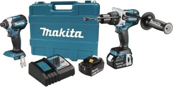 Makita - 18 Volt Cordless Tool Combination Kit - Includes 1/2" Hammer Drill & 1/4" Impact Driver, Lithium-Ion Battery Included - Exact Tool & Supply