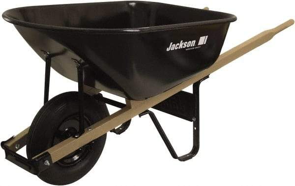 True Temper - 6 Cu Ft Capacity Wheelbarrow with 16" Pneumatic Wheel - Wood Handle, 58-3/4" Long x 25-1/2" Wide x 27" High, Black - Exact Tool & Supply