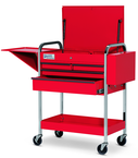 4 Drawer Red Service Cart with Lid; Rack & Tray - Exact Tool & Supply