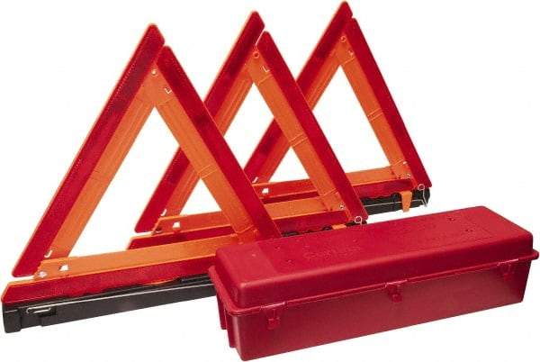 PRO-SAFE - 4 Piece, Highway Triangle Safety Kit - 3 Reflective Triangles, Case - Exact Tool & Supply