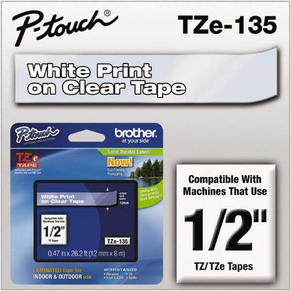 Brother - 1/2" Wide x 314.4" Long, Clear Plastic/Paper Tape Cassette - For Label Maker - Exact Tool & Supply