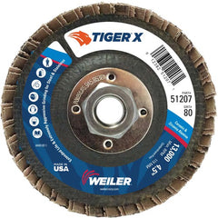 4 1/2″ Diameter - Tiger X Flap Disc, Angled, Phenolic Backing, 80Z, 5/8″ Diameter - 11 UNC Nut - Exact Tool & Supply
