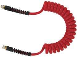 PRO-SOURCE - 5/16" ID, 3/8 Thread, 20' Long, Red Polyurethane Coiled & Self Storing Hose - 185 Max psi, Male Swivel x Male Swivel - Exact Tool & Supply