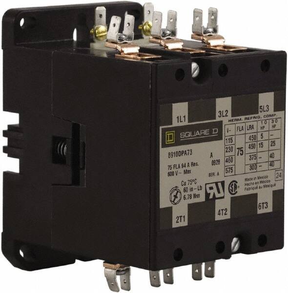Square D - 3 Pole, 75 Amp Inductive Load, 440 Coil VAC at 50 Hz and 480 Coil VAC at 60 Hz, Definite Purpose Contactor - Exact Tool & Supply