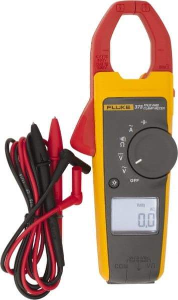 Fluke - 373, CAT IV, CAT III, Digital True RMS Clamp Meter with 1.26" Clamp On Jaws - 600 VAC/VDC, 600 AC Amps, Measures Voltage, Capacitance, Current, Resistance - Exact Tool & Supply