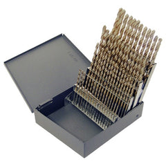 #1-#60 RHS / RHC HSS-CO 8% (M42) 135 Degree Split Point Heavy Duty Cobalt Screw Machine Length Drill Set - Straw / Gold Oxide - Exact Tool & Supply