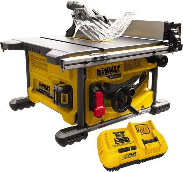 DeWALT - 8-1/4" Blade Diam, Table Saw - 5,800 RPM, 19-1/16" Table Depth x 19-1/16" Table Width, 60 Volts, 3/8" Arbor - Exact Tool & Supply