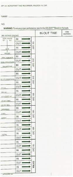 Acroprint Time Recorder - 1-3/4" High x 4-1/5" Wide Weekly Time Cards - White, Use with Acroprint ATR240, ATR360 - Exact Tool & Supply