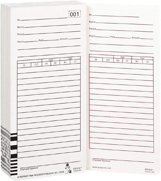 Acroprint Time Recorder - 9/10" High x 3-2/5" Wide Weekly Time Cards - White, Use with Acroprint Model ES1000 - Exact Tool & Supply