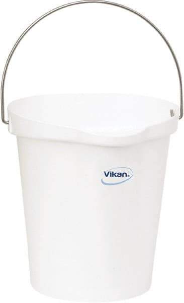 Vikan - 3 Gal, Polypropylene Round White Single Pail with Pour Spout - Handle Included - Exact Tool & Supply