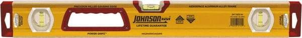 Johnson Level & Tool - 24" Long 3 Vial Box Beam Level - Aluminum, Yellow, 2 Plumb & 1 Level Vials - Exact Tool & Supply