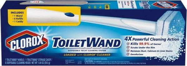 Clorox - 15-3/8" OAL Toilet Bowl Brush - Sponge End, Curved Plastic Handle, White, 6 Cleaning Head Refills - Exact Tool & Supply