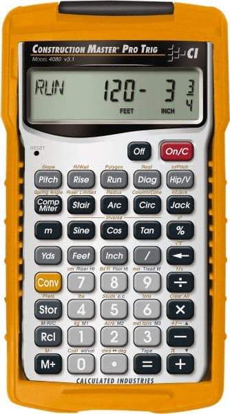 Calculated Industries - 11-Digit (7 normal, 4 Fractions) with Full Annunciators Handheld Calculator - 5/8" x 2-1/2" (15.00mm x 65.0mm) Display Size, Silver & Yellow, LR-44/A76 Powered - Exact Tool & Supply
