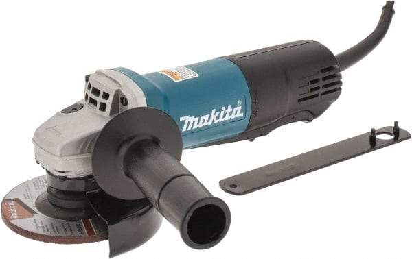 Makita - 4-1/2" Wheel Diam, 10,000 RPM, Corded Angle & Disc Grinder - 5/8-11 Spindle, 120 Volts, 7.5 Amps, Side Exhaust - Exact Tool & Supply