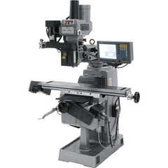 Jet - 9" Table Width x 49" Table Length, Variable Speed Pulley Control, 3 Phase Knee Milling Machine - R8 Spindle Taper, 3 hp - Exact Tool & Supply