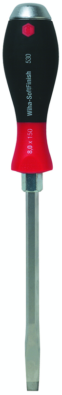8.0 x 150mm - SoftFinish® Cushion Grip Extra Heavy Duty Slotted Screwdriver w/Hex Bolster & Metal Striking Cap - Exact Tool & Supply