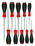 10 Piece - SoftFinish® Cushion Grip Extra Heavy Duty Screwdriver w/ Hex Bolster & Metal Striking Cap Set - #53099 - Includes: Slotted 3.5 - 12.0mm Phillips #1 - 3 - Exact Tool & Supply