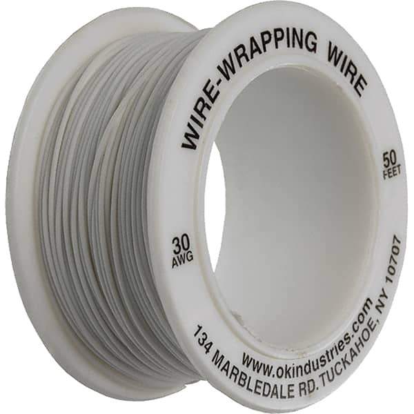 OK Industries - 30 AWG, 1 Strand, 15.2 m OAL, Copper Hook Up Wire - White Kynar Jacket - Exact Tool & Supply