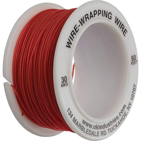 OK Industries - 30 AWG, 1 Strand, 15.2 m OAL, Copper Hook Up Wire - Red Kynar Jacket - Exact Tool & Supply