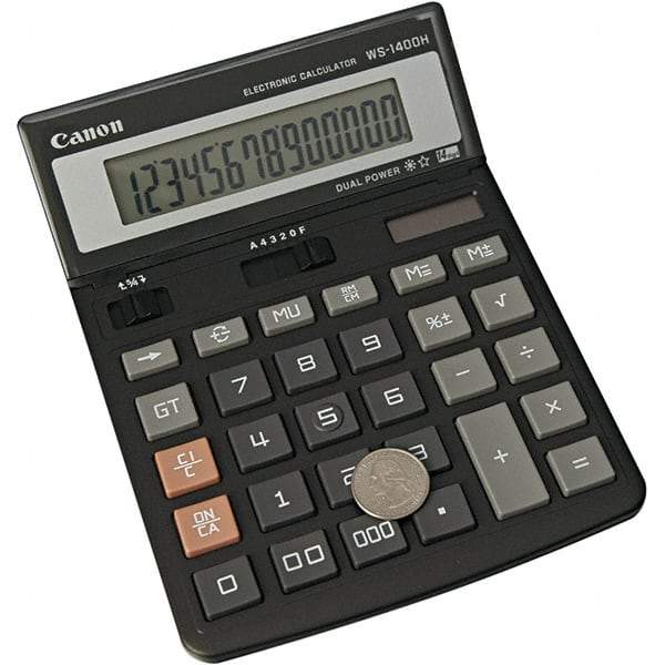 Canon - 14-Digit LCD 14 Function Handheld Calculator - 5-7/8 x 7-7/8 Display Size, Black, Solar & Battery Powered - Exact Tool & Supply