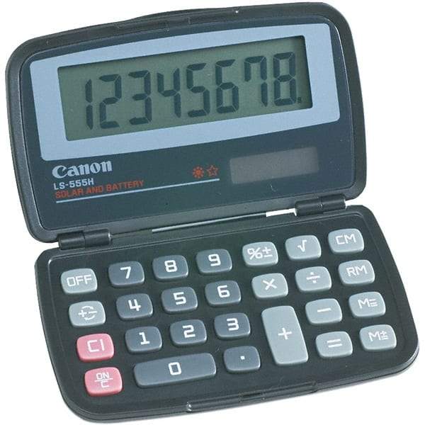 Canon - 8-Digit LCD 8 Function Handheld Calculator - 4-3/8 x 2-3/4 Display Size, Black, Solar & Battery Powered - Exact Tool & Supply