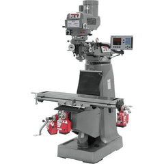 Jet - 9" Table Width x 49" Table Length, Variable Speed Pulley Control, 3 Phase Knee Milling Machine - R8 Spindle Taper, 3 hp - Exact Tool & Supply