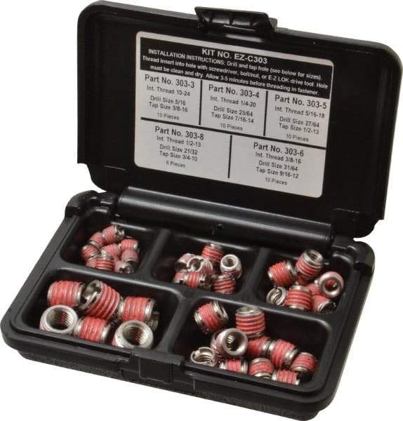 E-Z LOK - 46 Inserts, #10-24 - 1/2-13 Internal Thread, #10 - 1/2 UNC, Stainless Steel, Thread Repair Kit - Exact Tool & Supply