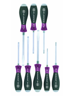8 Piece - MicroFinish Non-Slip Grip Screwdriver w/Hex Bolster & Metal Striking Cap - #53398 - Includes: Slotted 4.5 - 10.0mm Phillips #1 - 3 - Exact Tool & Supply