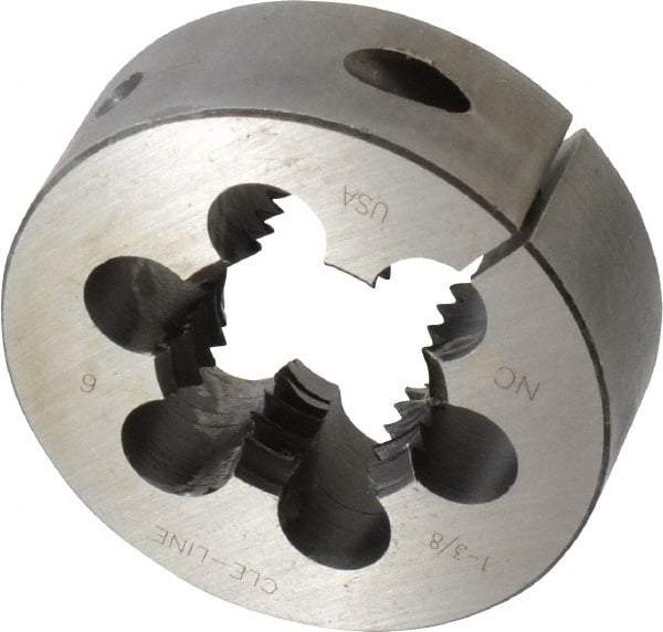 Cle-Line - 1-3/8 - 6 UNC Thread, 3" Outside Diam Carbon Steel Round Die - 1" Thick, Right Hand Thread, Series 0610, Adjustable - Exact Tool & Supply