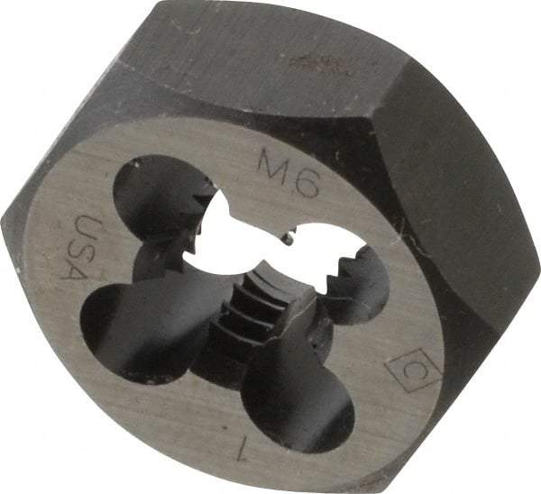 Cle-Line - M6x1.00 Thread, 19/32" Hex, Right Hand Thread, Hex Rethreading Die - Carbon Steel, Series 0650M - Exact Tool & Supply