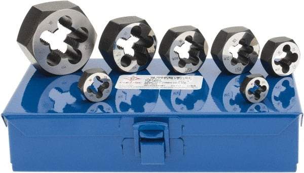 Cle-Line - M6x1.00 to M20x2.50 Metric, Hex Die Set - 7 Piece Set, Comes with Metal Case - Exact Tool & Supply