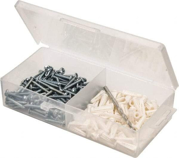 Value Collection - 200 Piece, #8 to 10 Screw, Plastic & Steel Slotted/Phillips Drive Anchor Assortment - Zinc Plated, 7/8" Long - Exact Tool & Supply