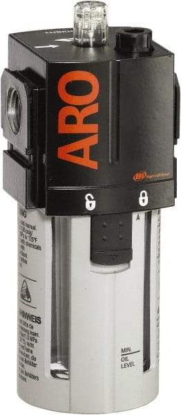 ARO/Ingersoll-Rand - 1/2" NPT, 150 Max psi Standard Modular Lubricator - Polycarbonate Bowl, Aluminum Body, 156 CFM, 125°F Max Temp, 2.76" Long x 2.87" Wide x 7.08" High - Exact Tool & Supply