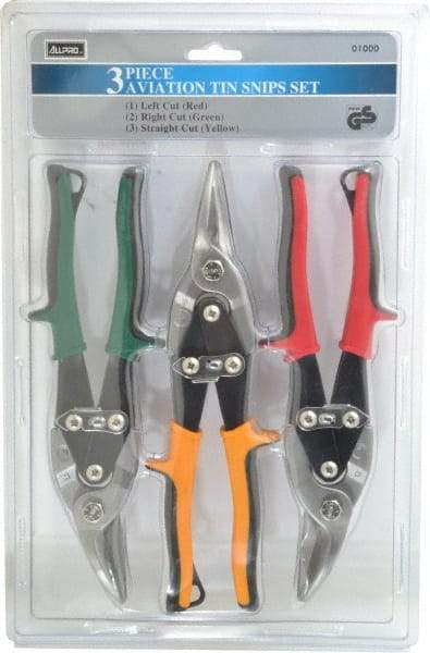 Value Collection - 3 Piece Aviation Snip Set - Left, Right, Straight, 10" OAL, 1-3/8" LOC - Exact Tool & Supply