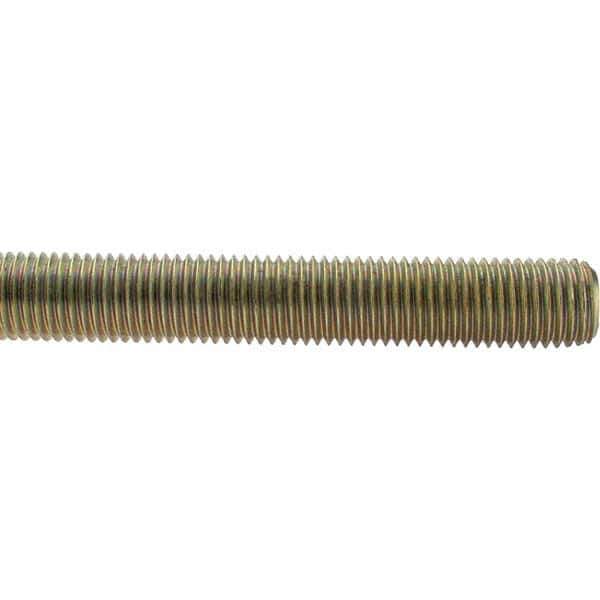 Value Collection - 1-8 UNC (Coarse), 3' Long, Low Carbon Steel Threaded Rod - Yellow Zinc-Plated Finish, Right Hand Thread - Exact Tool & Supply