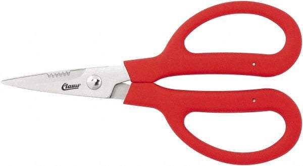 Clauss - 3" LOC, 9-1/4" OAL Stainless Steel Blunt Point Trimmers - Serrated, Plastic Handle, For Paper, Fabric - Exact Tool & Supply