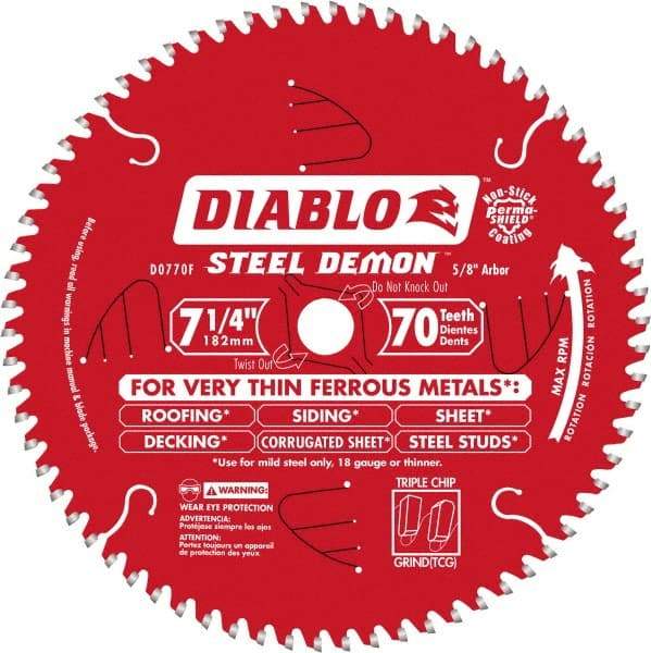 Freud - 7-1/4" Diam, 5/8" Arbor Hole Diam, 70 Tooth Wet & Dry Cut Saw Blade - Carbide-Tipped, Standard Round Arbor - Exact Tool & Supply