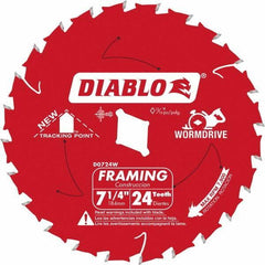 Freud - 7-1/4" Diam, 5/8" Arbor Hole Diam, 24 Tooth Wet & Dry Cut Saw Blade - Carbide-Tipped, Standard Round Arbor - Exact Tool & Supply