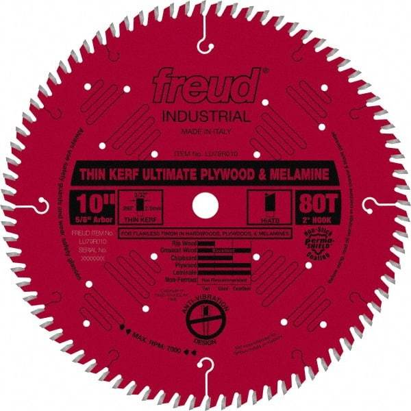 Freud - 10" Diam, 5/8" Arbor Hole Diam, 80 Tooth Wet & Dry Cut Saw Blade - Carbide-Tipped, Standard Round Arbor - Exact Tool & Supply
