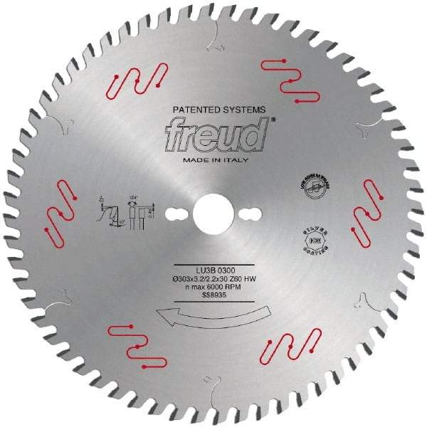 Freud - 303mm Diam, 30mm Arbor Hole Diam, 60 Tooth Wet & Dry Cut Saw Blade - Carbide-Tipped, Standard Round Arbor - Exact Tool & Supply